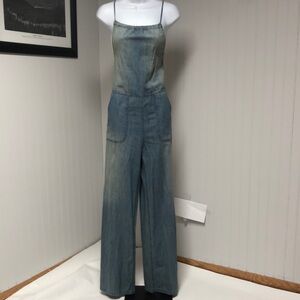 NWT Women’s EN CRÈME Denim Adjustable Strap Wide Leg Jumpsuit Size M